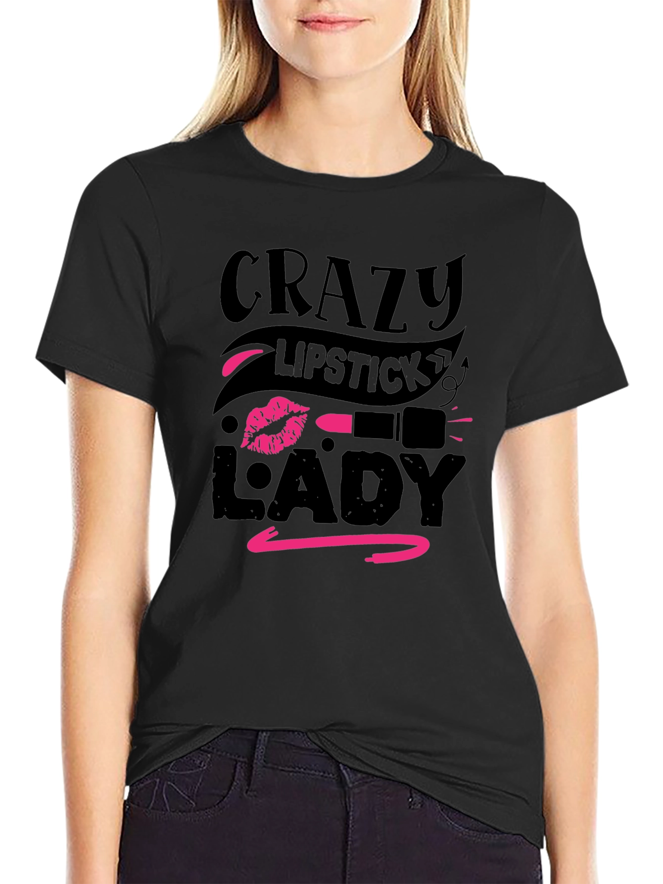 Crazy Lipstick Lady Black T-Shirt