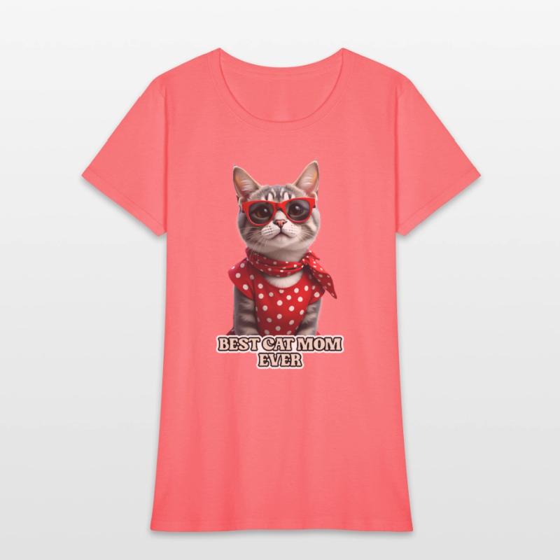BEST CAT MOM EVER Stylish tabby cat wearing red