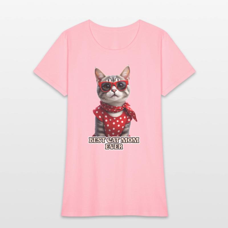 BEST CAT MOM EVER Stylish tabby cat wearing red