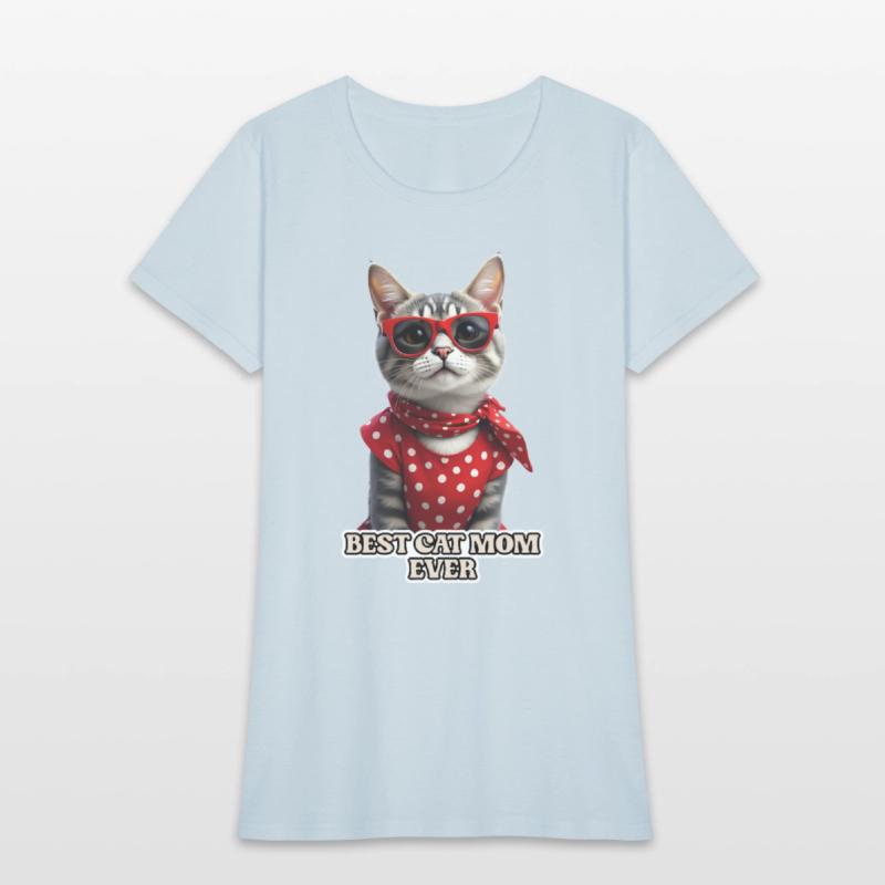 BEST CAT MOM EVER Stylish tabby cat wearing red
