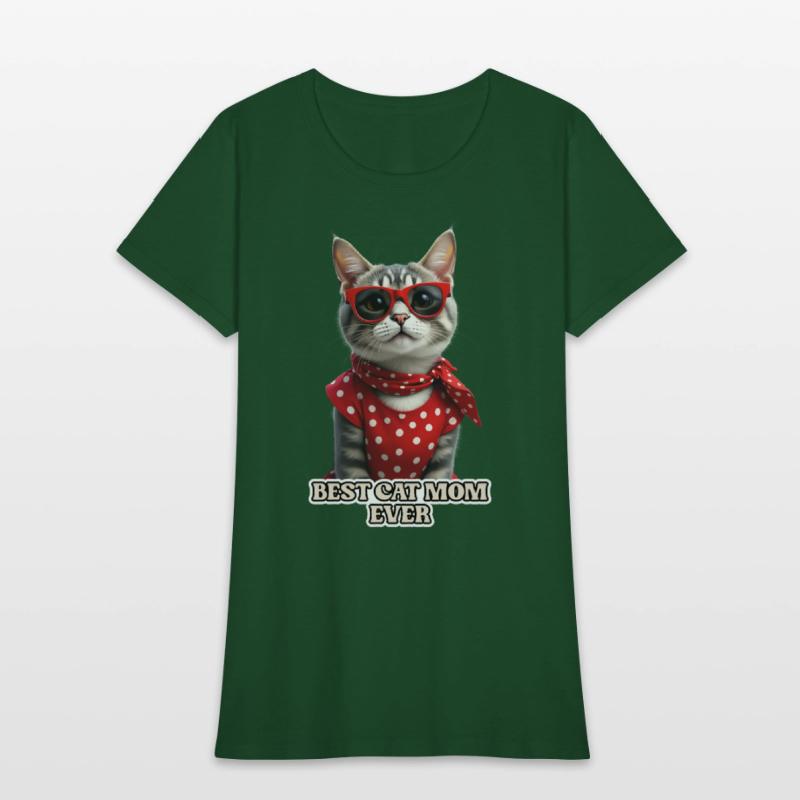 BEST CAT MOM EVER Stylish tabby cat wearing red