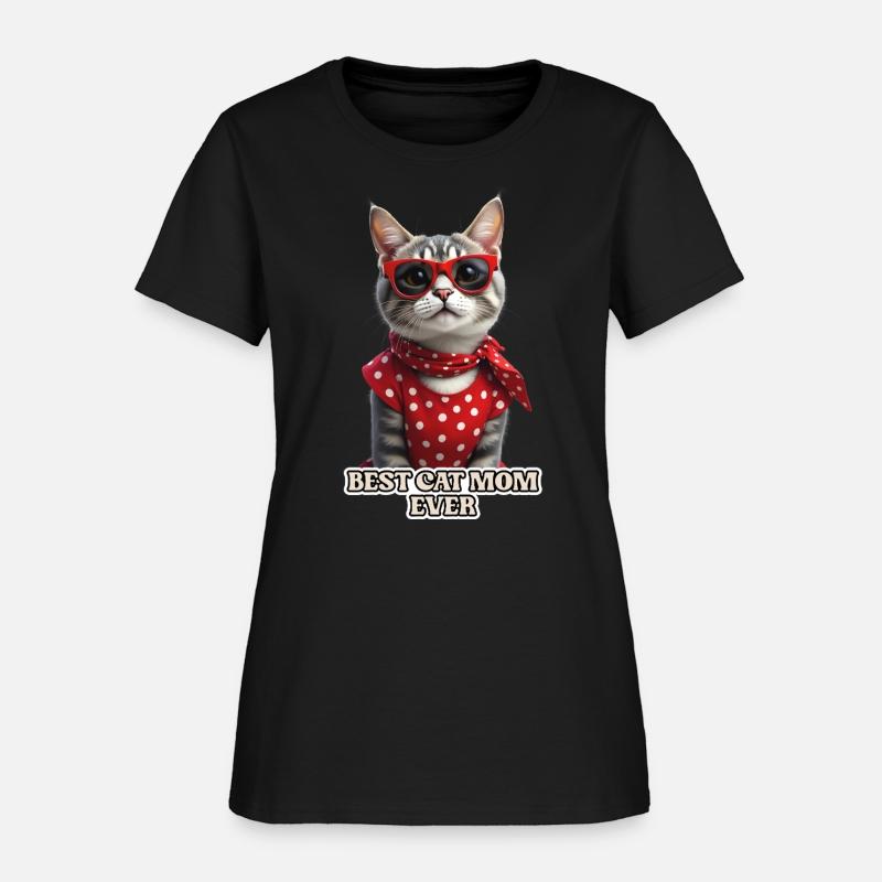 BEST CAT MOM EVER Stylish tabby cat wearing red