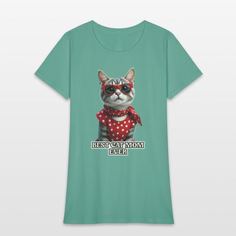 BEST CAT MOM EVER Stylish tabby cat wearing red
