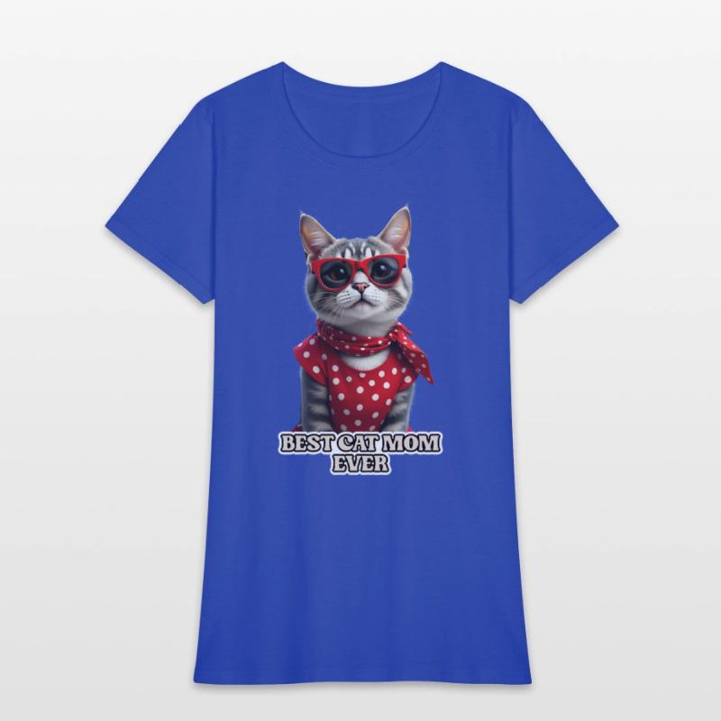 BEST CAT MOM EVER Stylish tabby cat wearing red