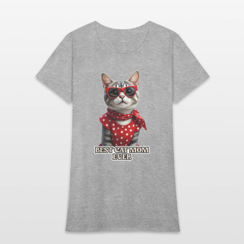 BEST CAT MOM EVER Stylish tabby cat wearing red