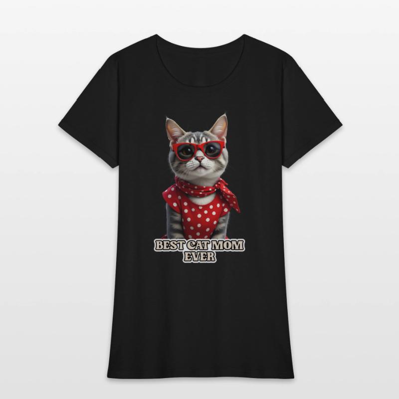 BEST CAT MOM EVER Stylish tabby cat wearing red
