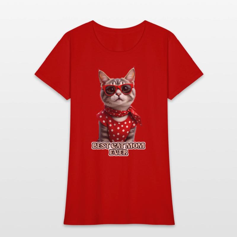 BEST CAT MOM EVER Stylish tabby cat wearing red