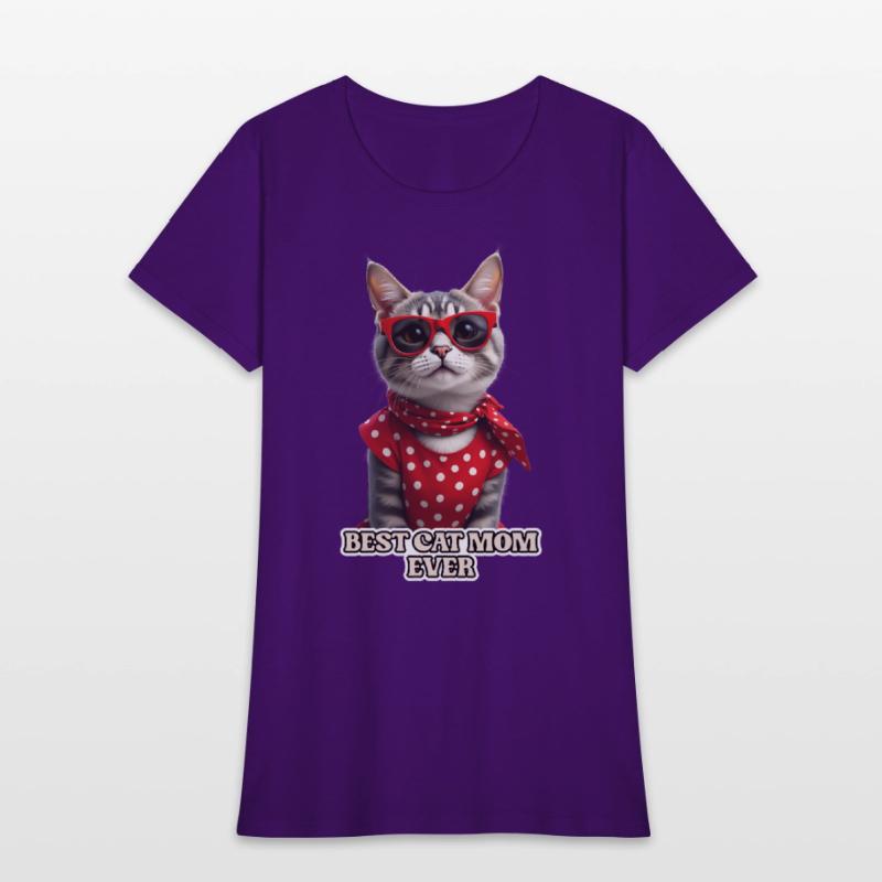 BEST CAT MOM EVER Stylish tabby cat wearing red