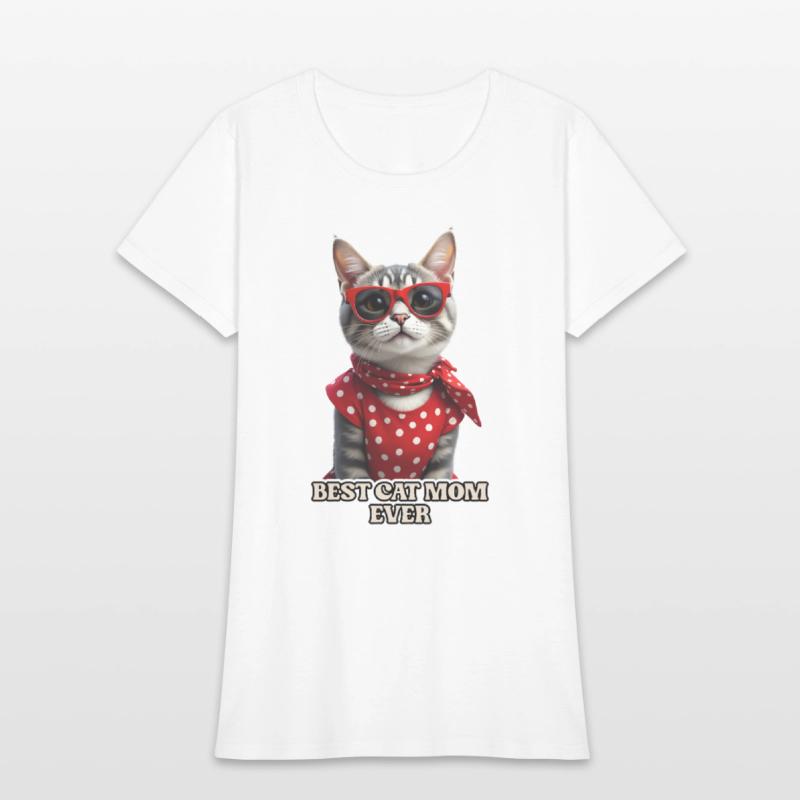 BEST CAT MOM EVER Stylish tabby cat wearing red