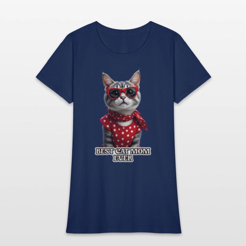 BEST CAT MOM EVER Stylish tabby cat wearing red