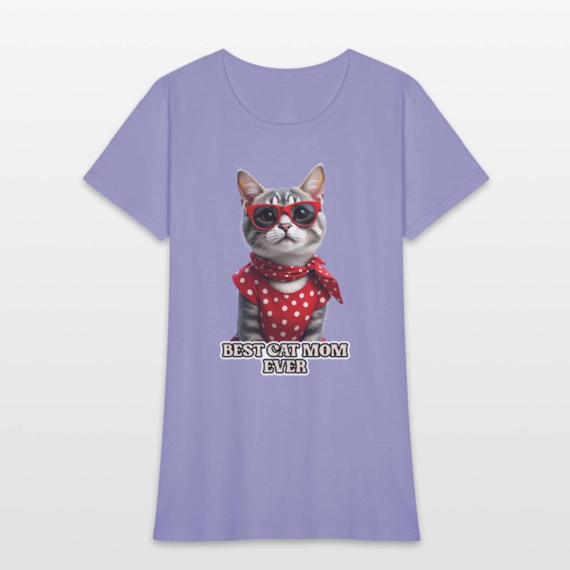 BEST CAT MOM EVER Stylish tabby cat wearing red
