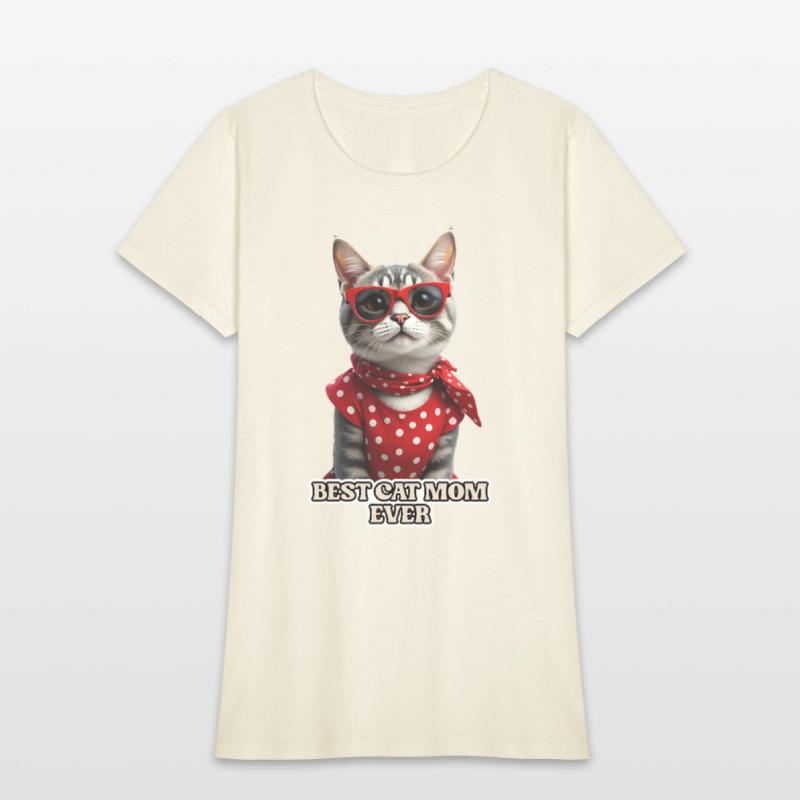 BEST CAT MOM EVER Stylish tabby cat wearing red