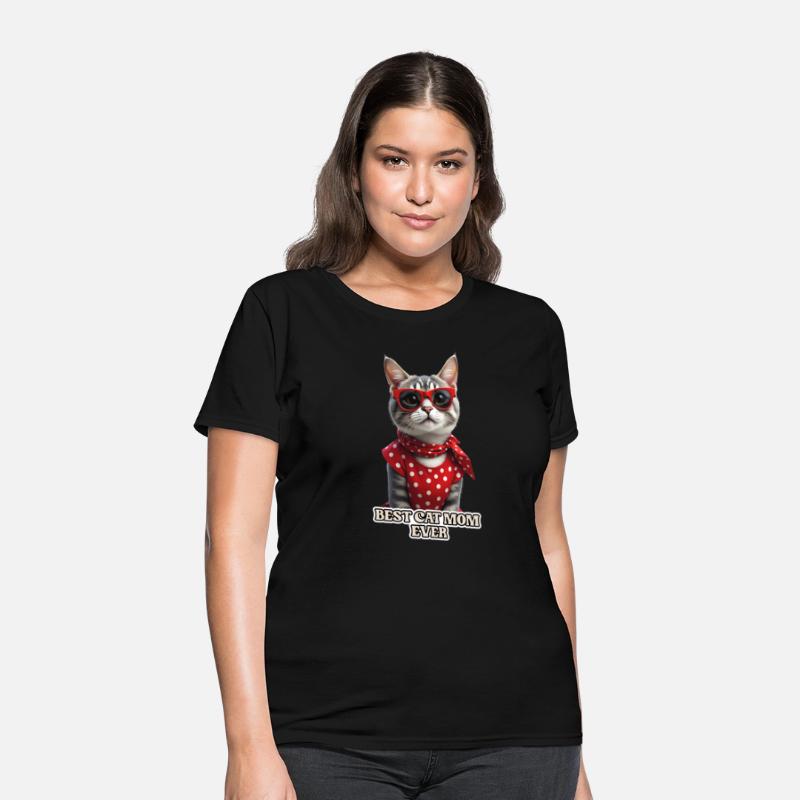 BEST CAT MOM EVER Stylish tabby cat wearing red