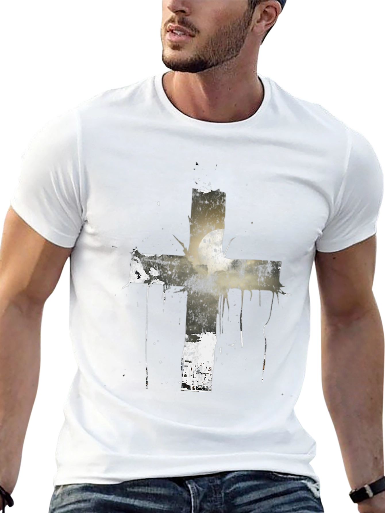 Grunge Cross Graphic Black T-Shirt