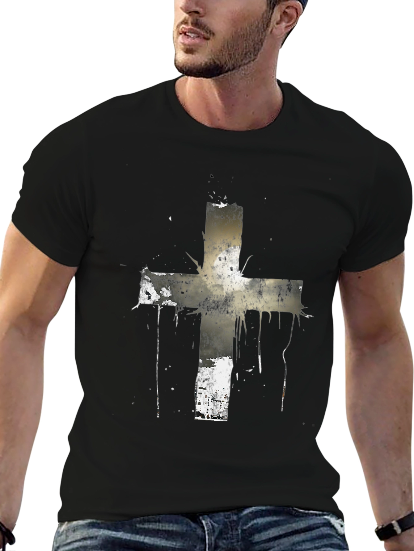 Grunge Cross Graphic Black T-Shirt