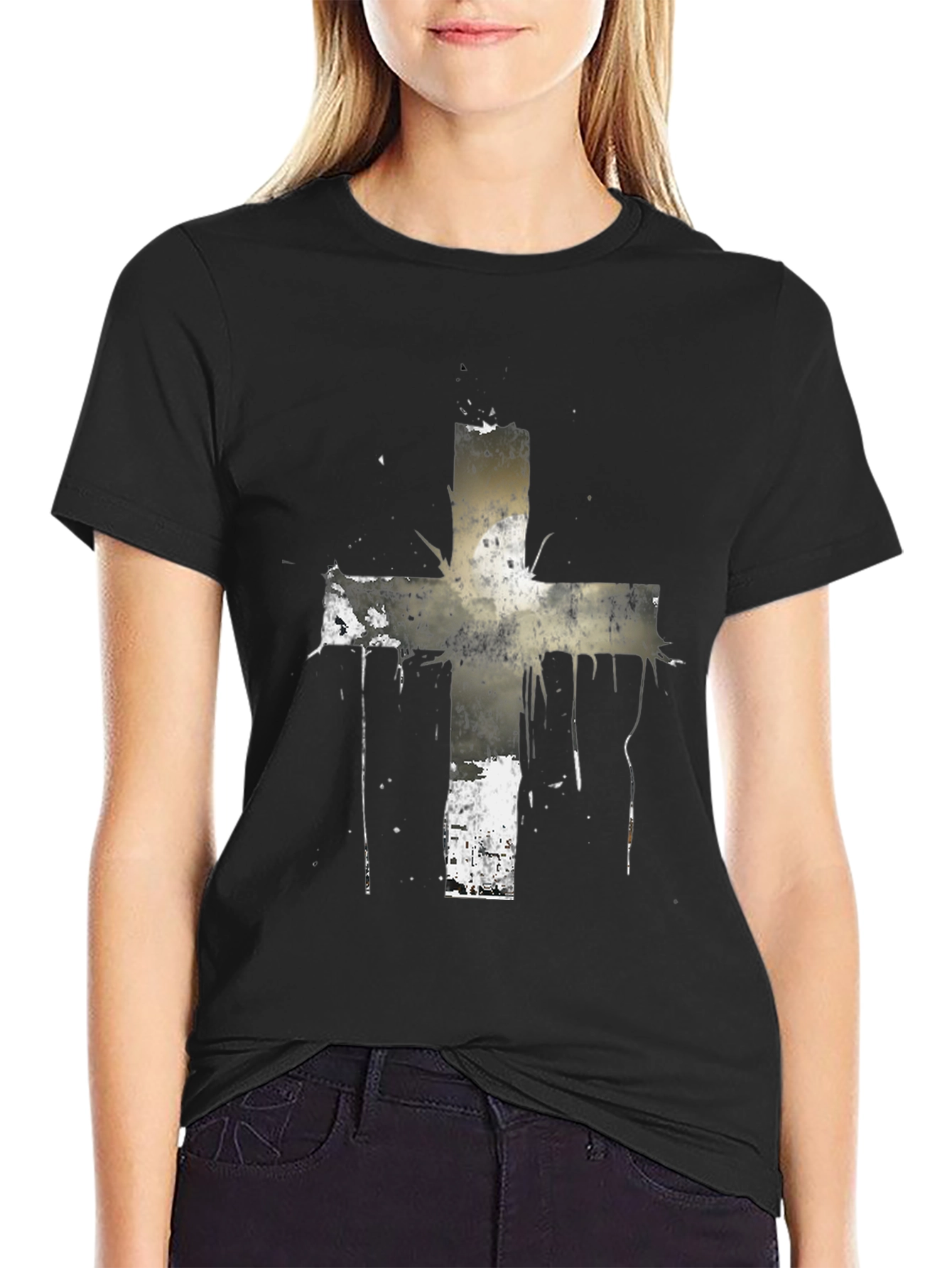 Grunge Cross Graphic Black T-Shirt