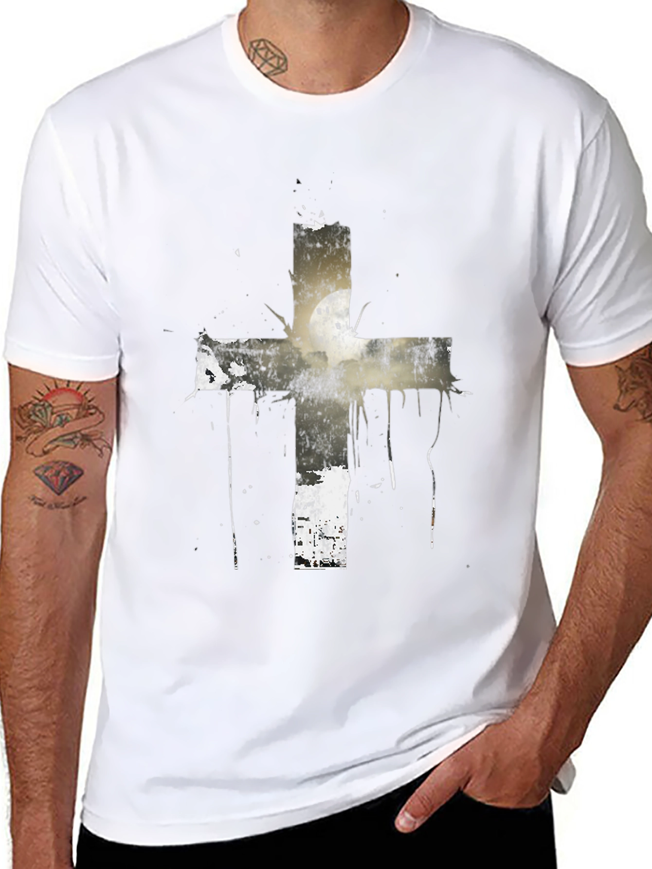 Grunge Cross Graphic Black T-Shirt