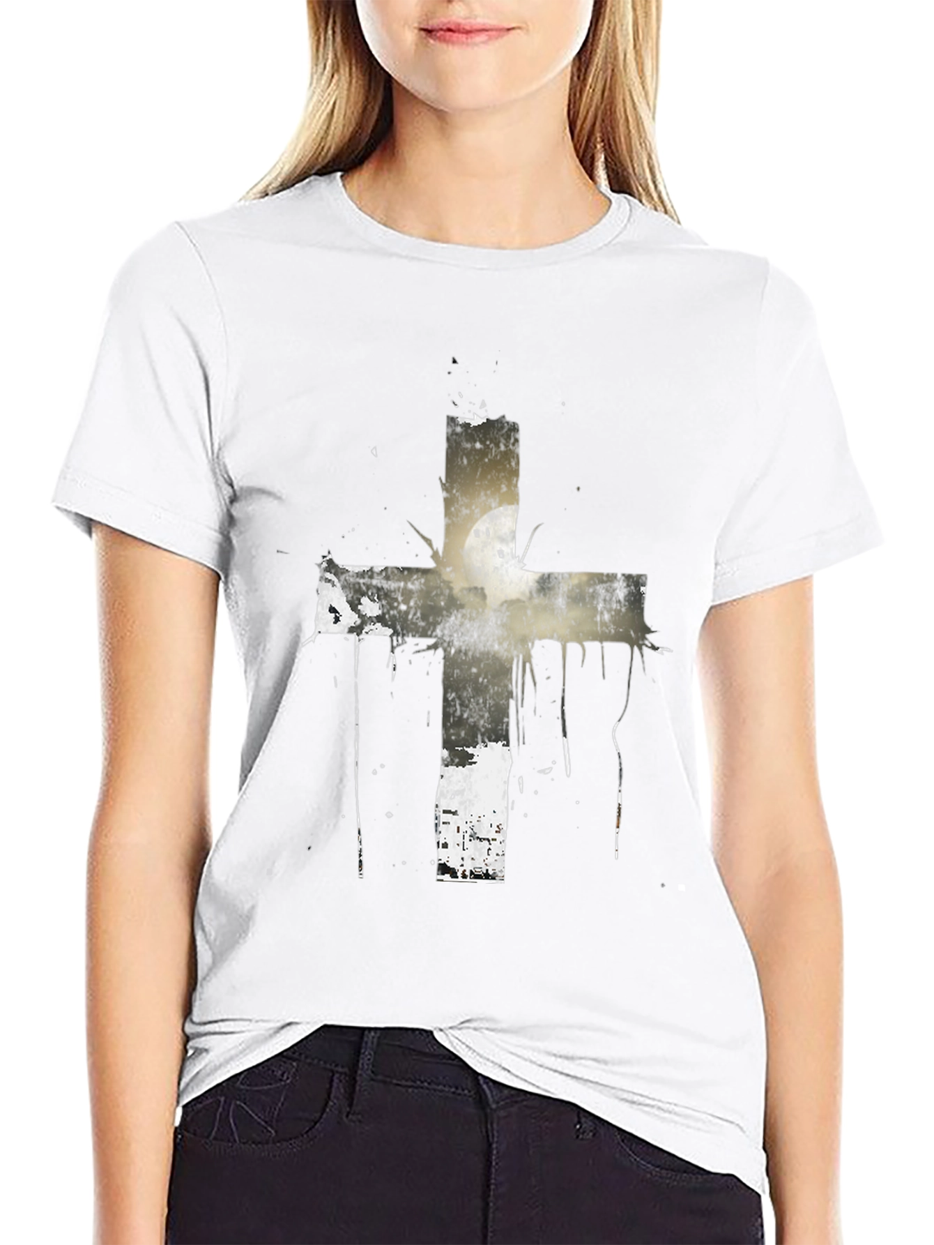 Grunge Cross Graphic Black T-Shirt