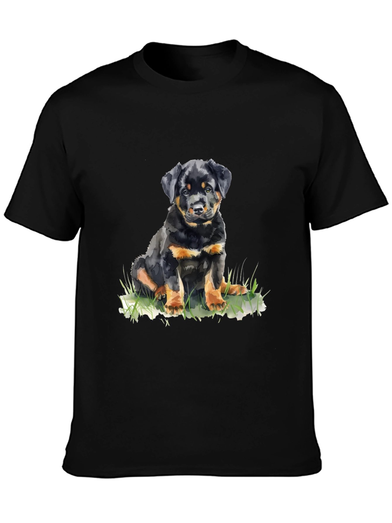 Rottweiler Puppy Graphic Tee - Black Cotton T-Shirt