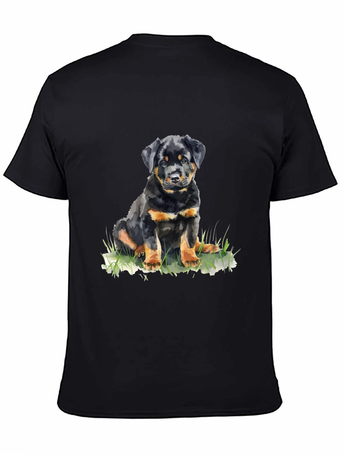 Rottweiler Puppy Graphic Tee - Black Cotton T-Shirt