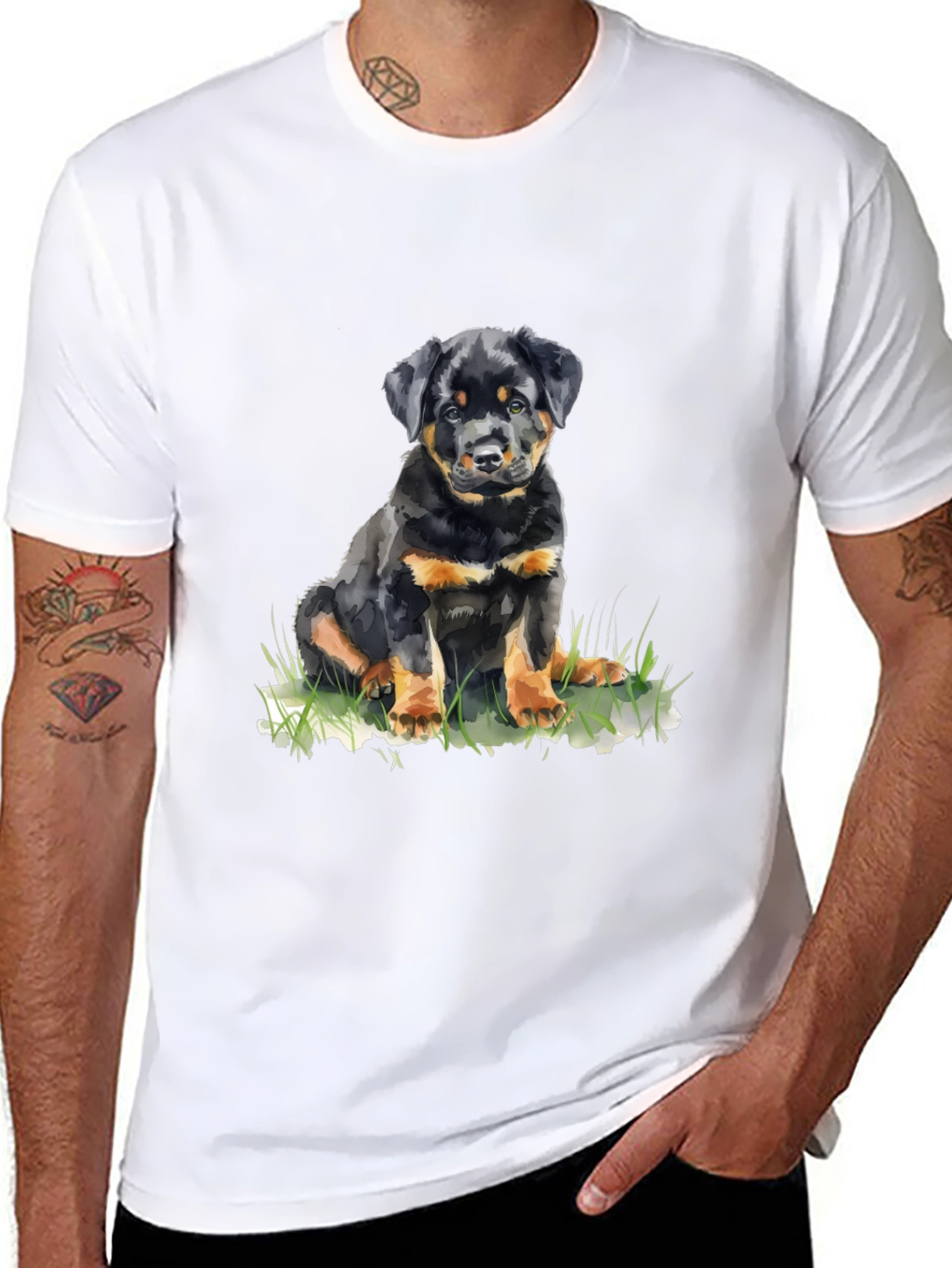 Rottweiler Puppy Graphic Tee - Black Cotton T-Shirt