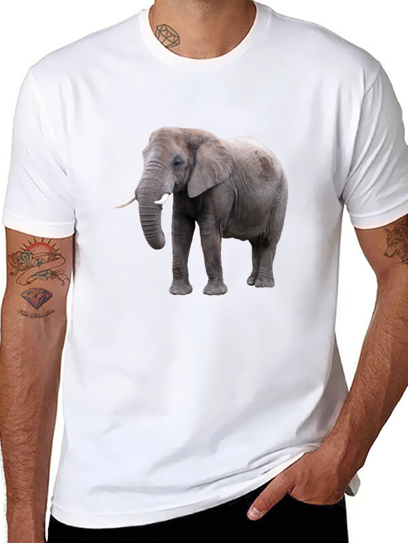 Elephant Graphic Tee - Black Cotton Casual T-Shirt