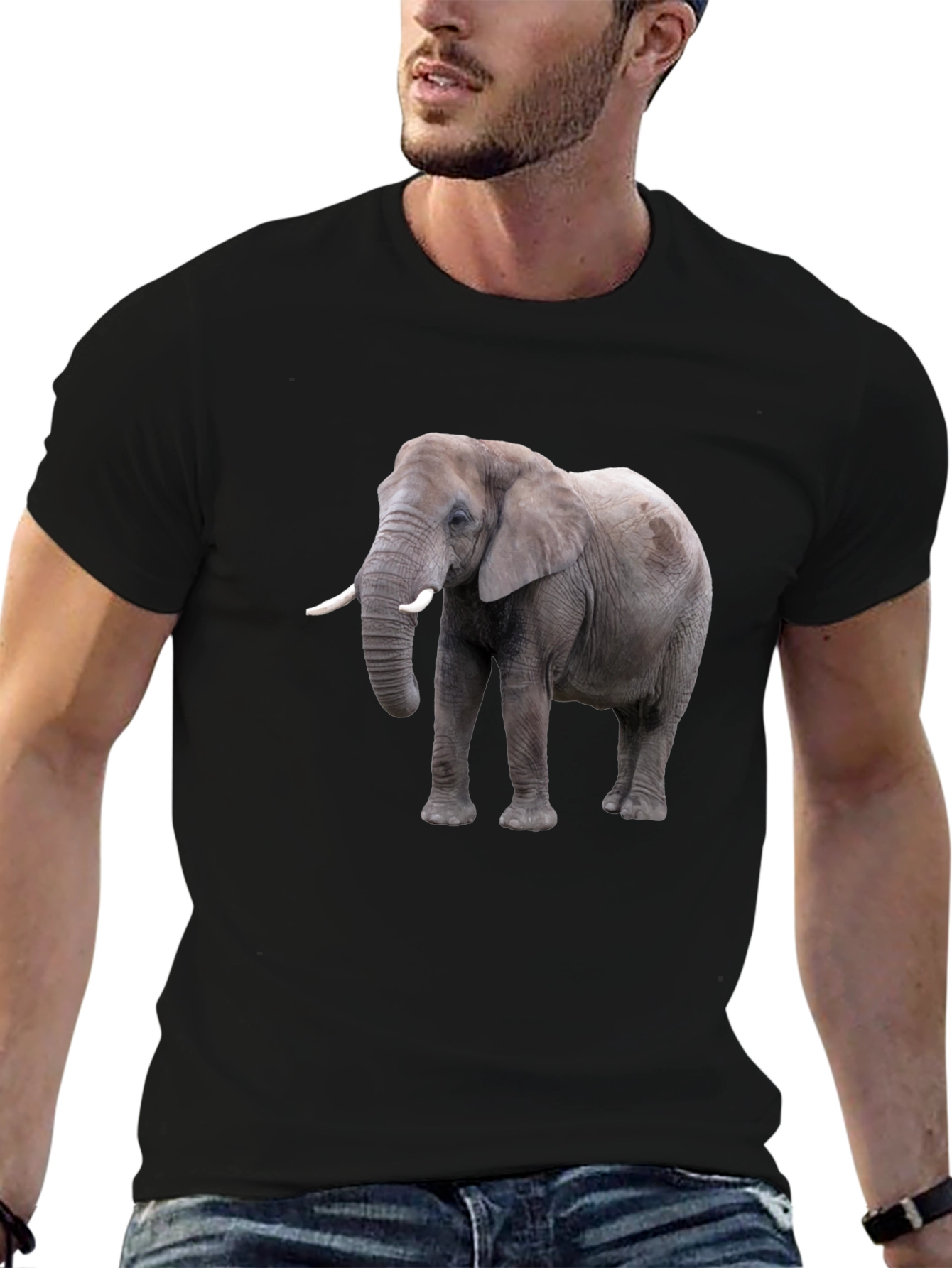 Elephant Graphic Tee - Black Cotton Casual T-Shirt