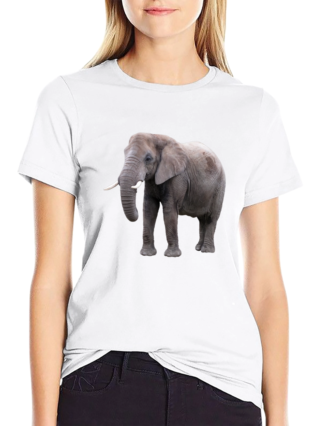 Elephant Graphic Tee - Black Cotton Casual T-Shirt