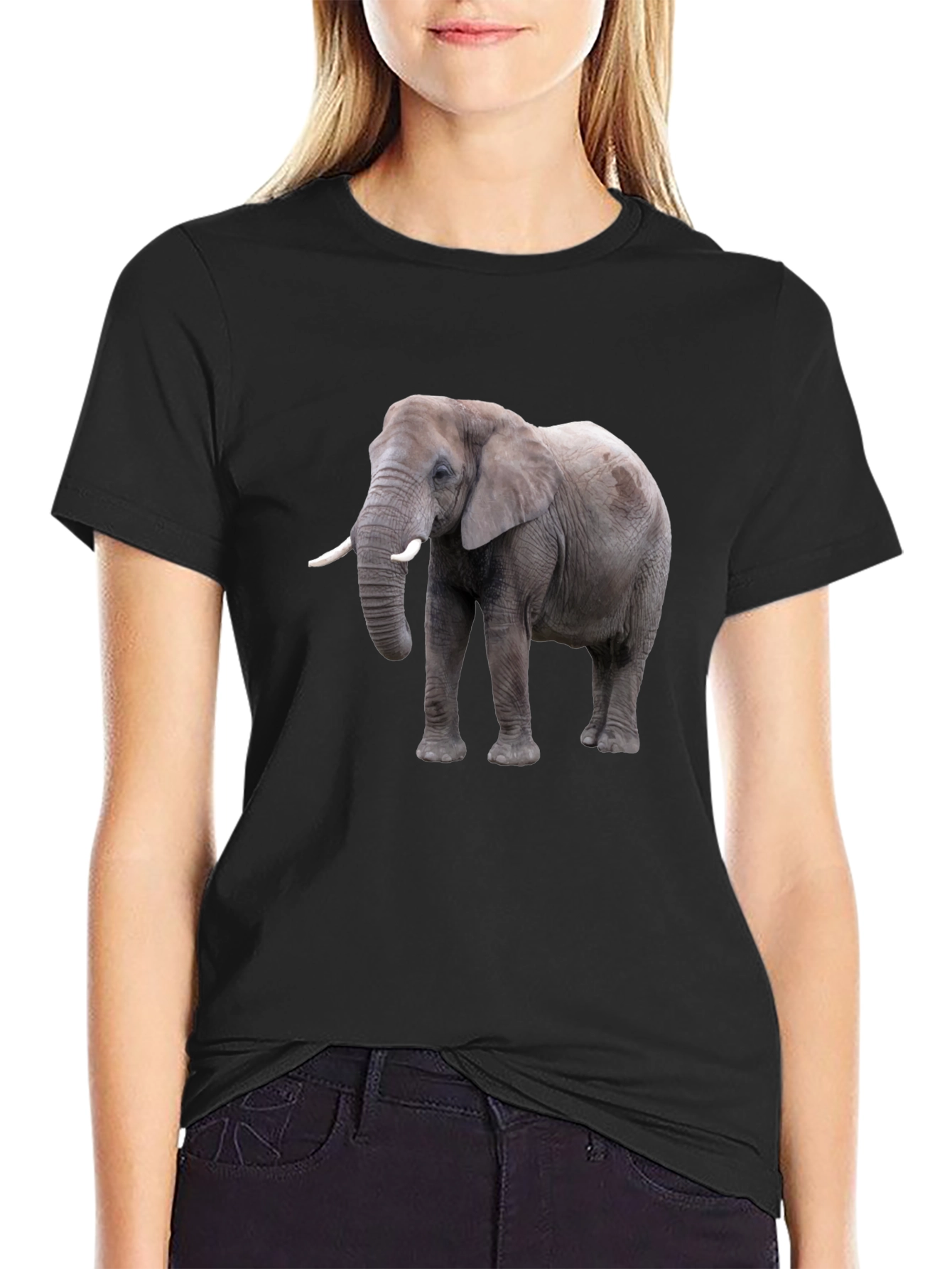 Elephant Graphic Tee - Black Cotton Casual T-Shirt