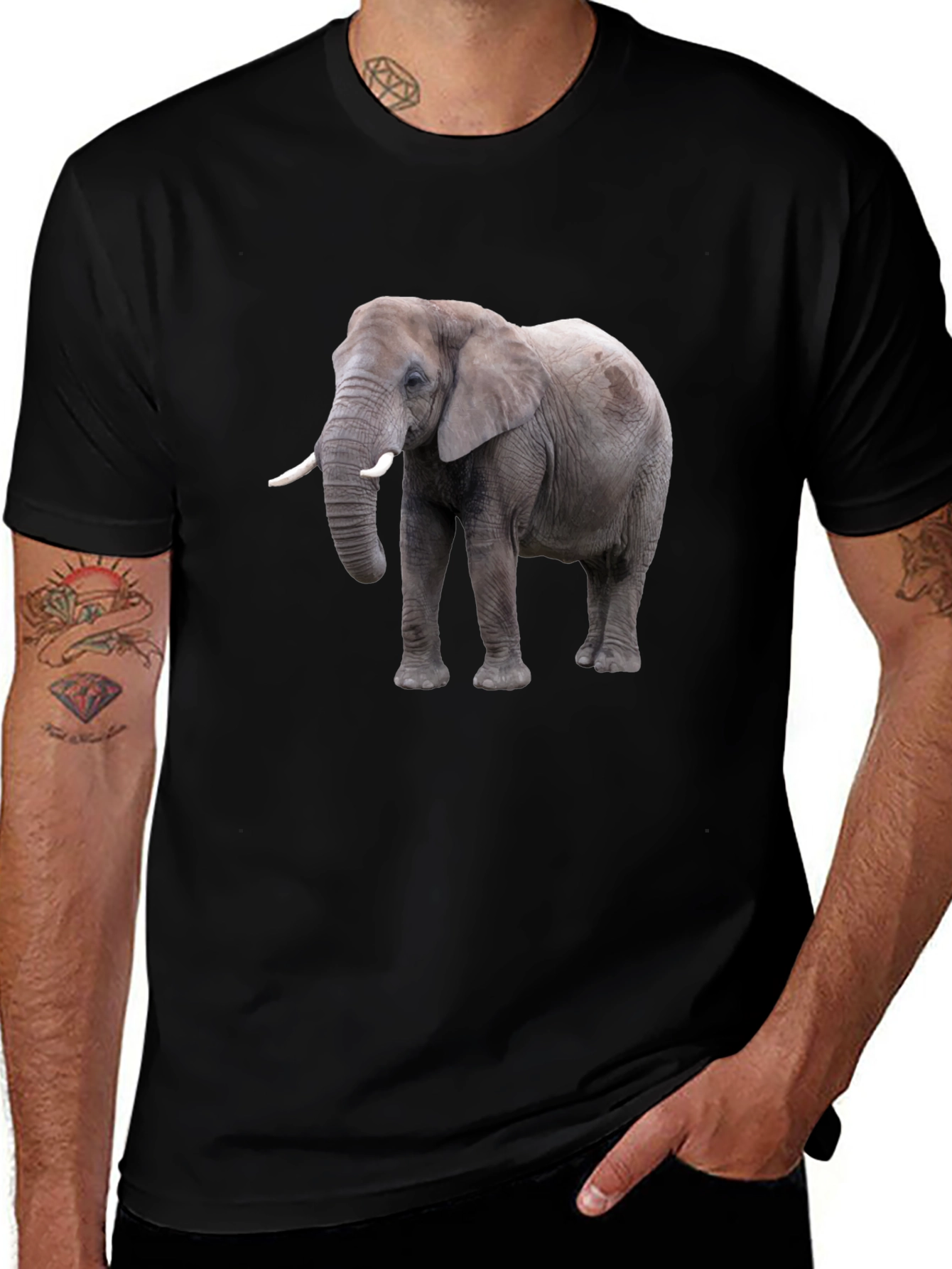Elephant Graphic Tee - Black Cotton Casual T-Shirt