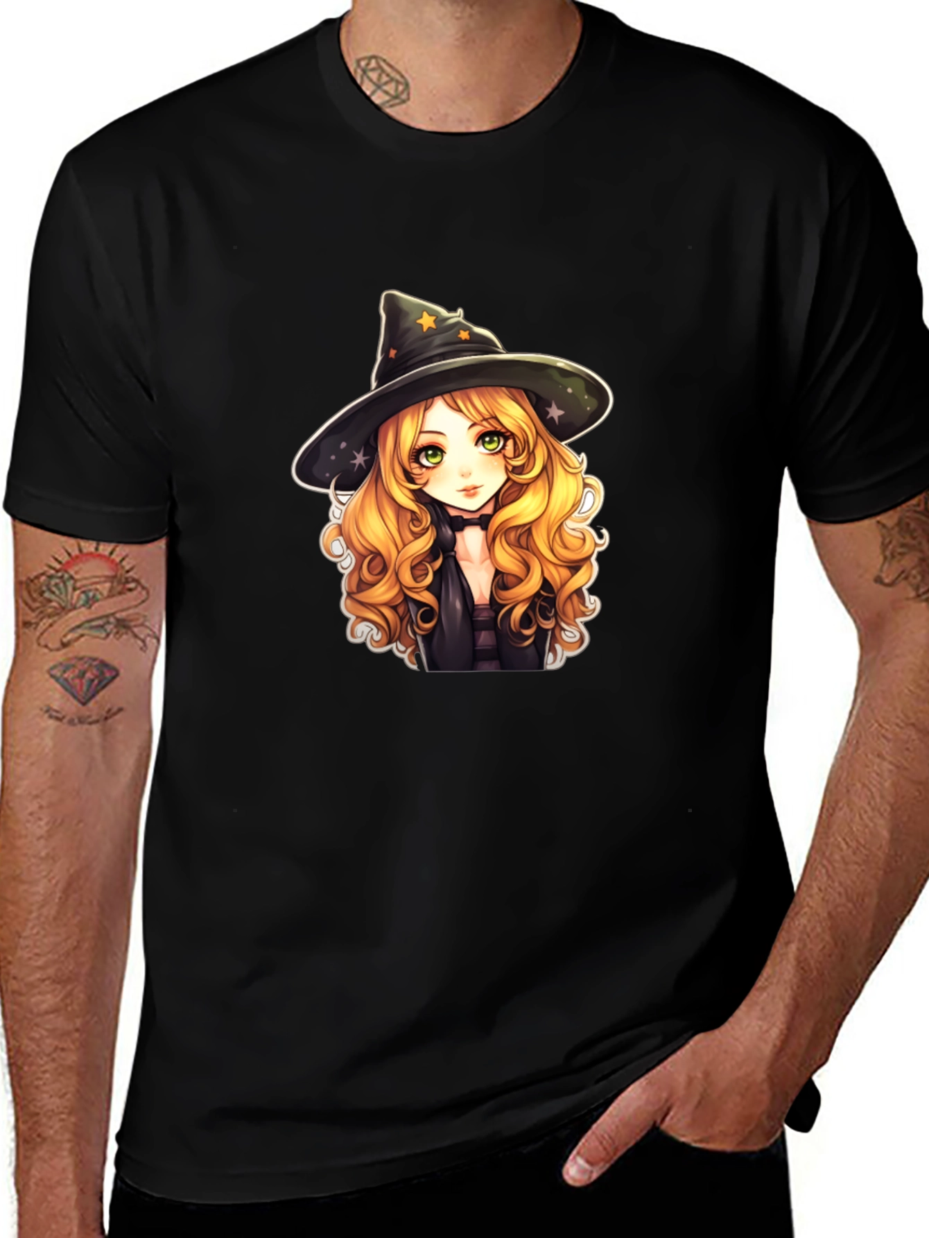 Anime Witch Graphic Tee - Black T-Shirt