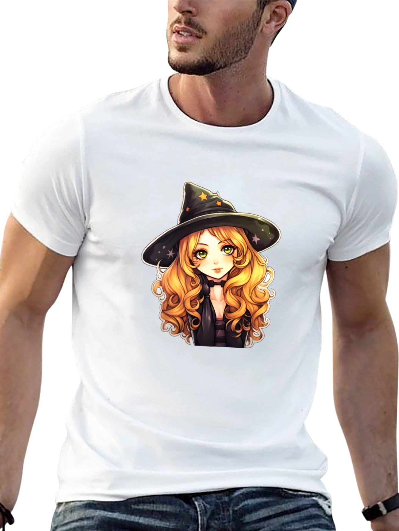 Anime Witch Graphic Tee - Black T-Shirt