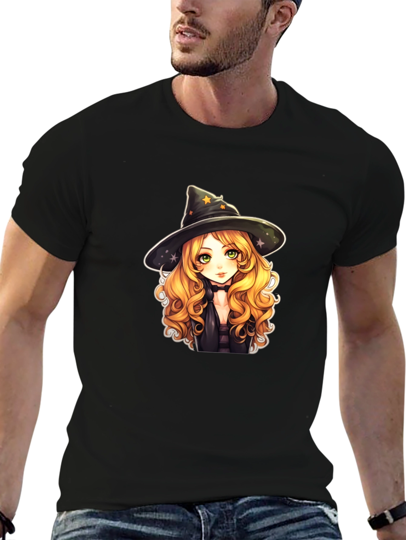 Anime Witch Graphic Tee - Black T-Shirt