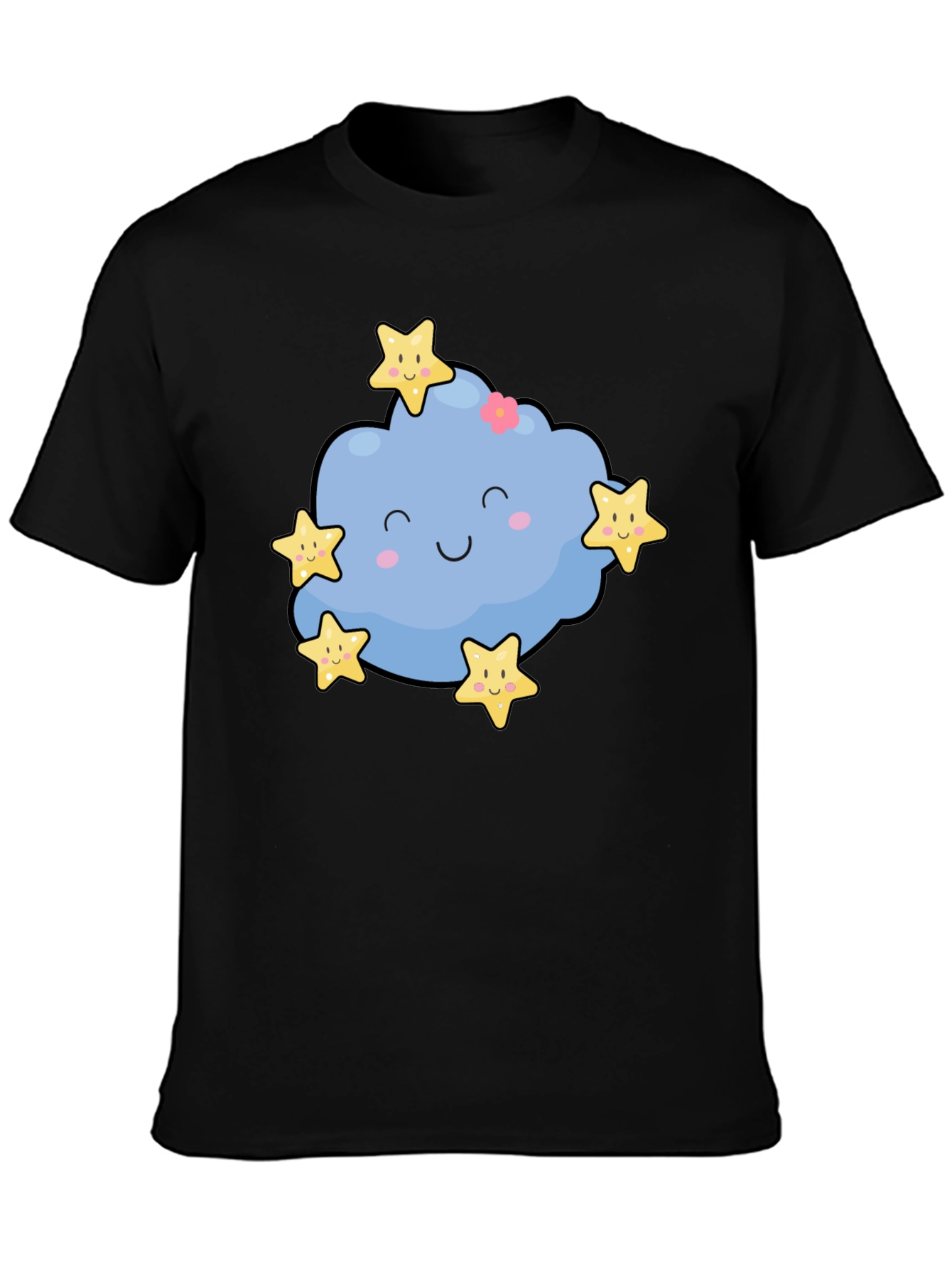 Cute Cloud & Stars Graphic Black T-Shirt