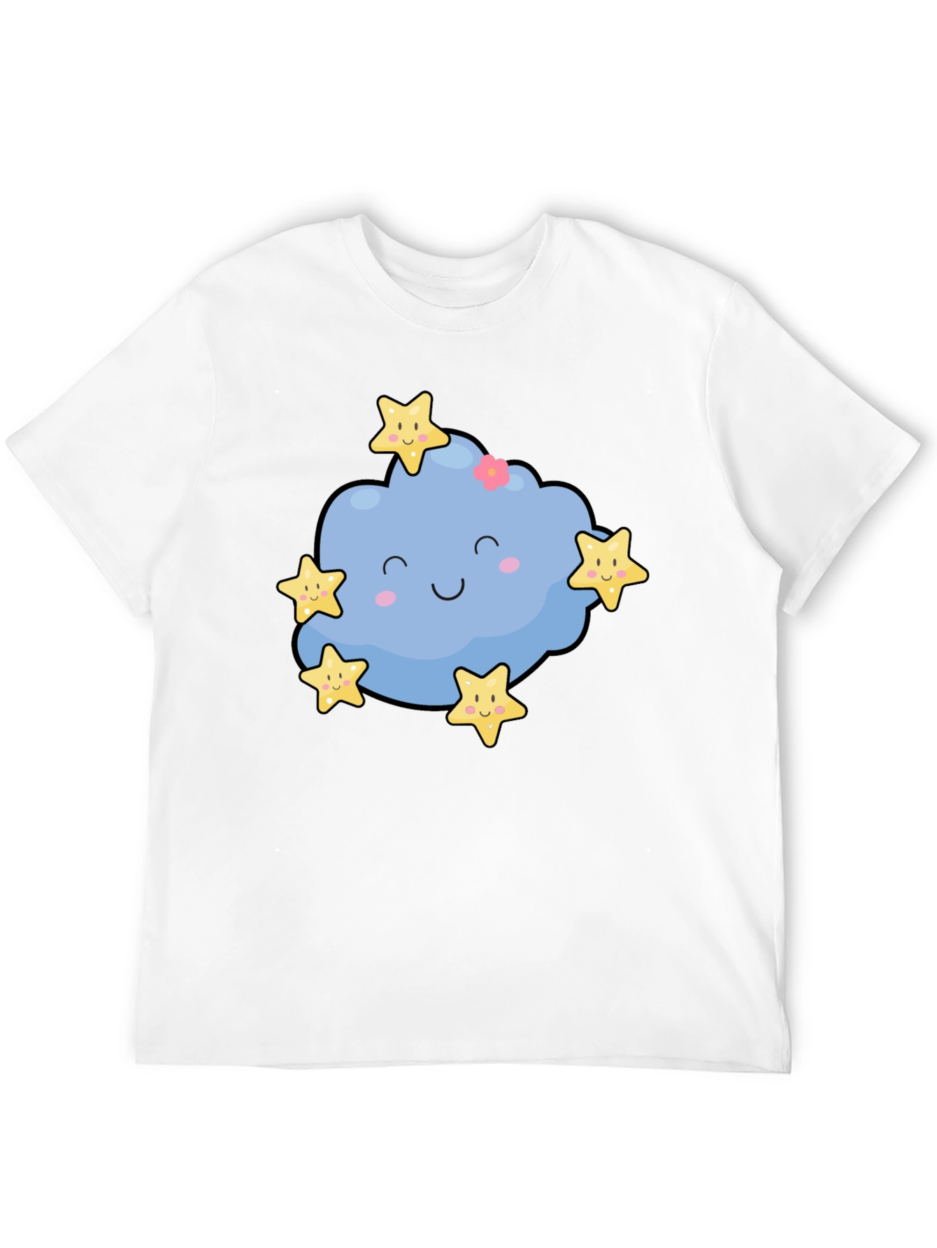 Cute Cloud & Stars Graphic Black T-Shirt