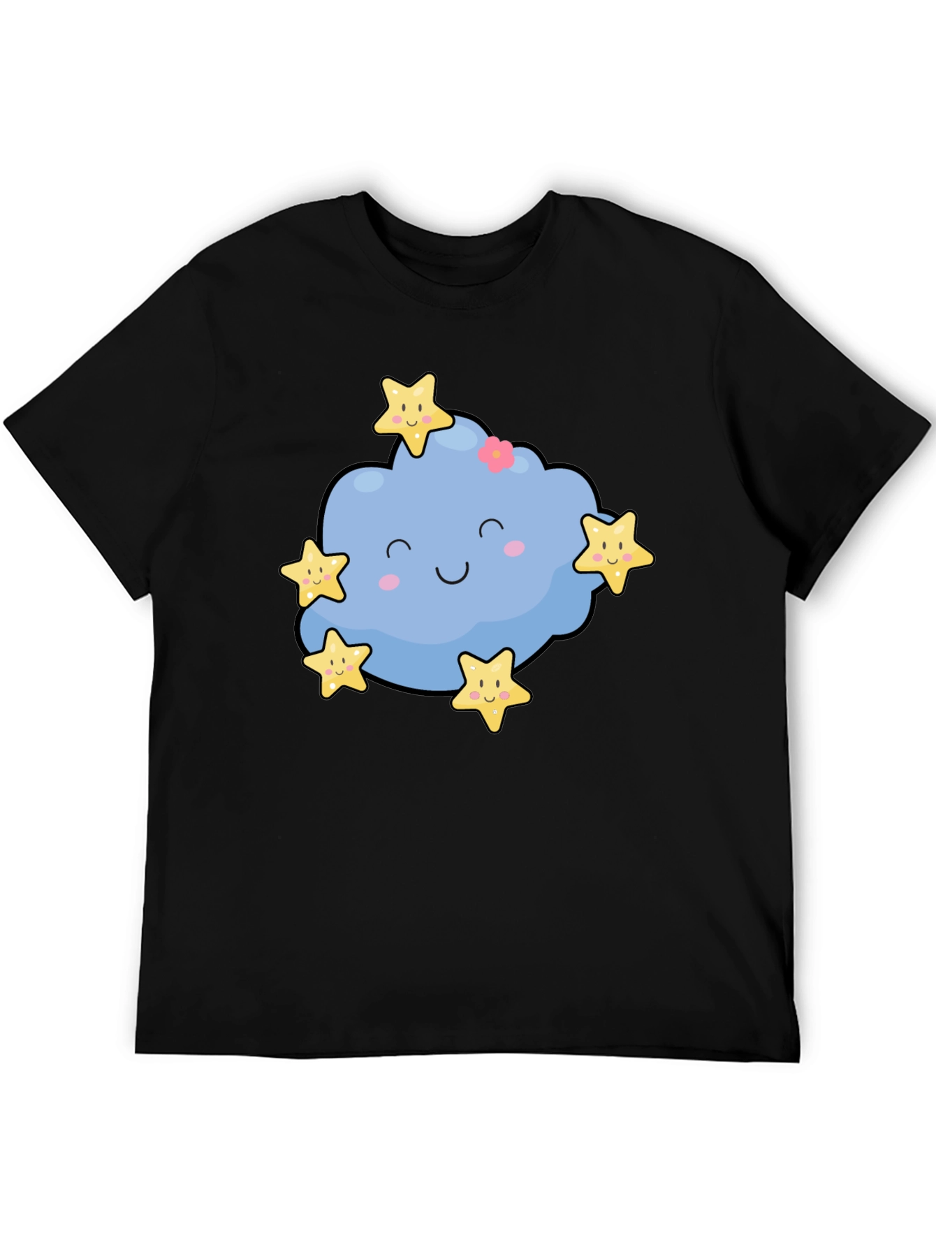 Cute Cloud & Stars Graphic Black T-Shirt