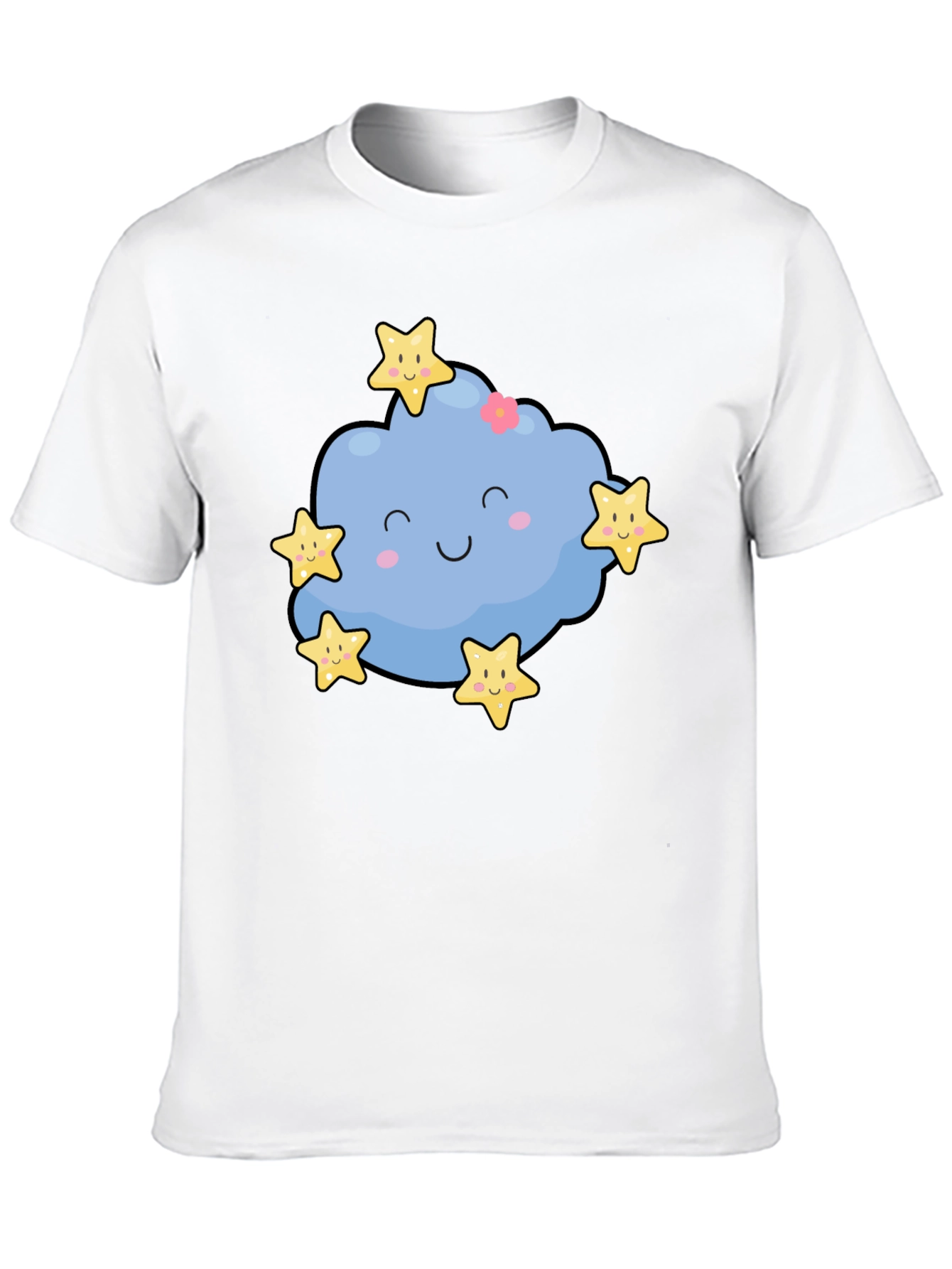 Cute Cloud & Stars Graphic Black T-Shirt