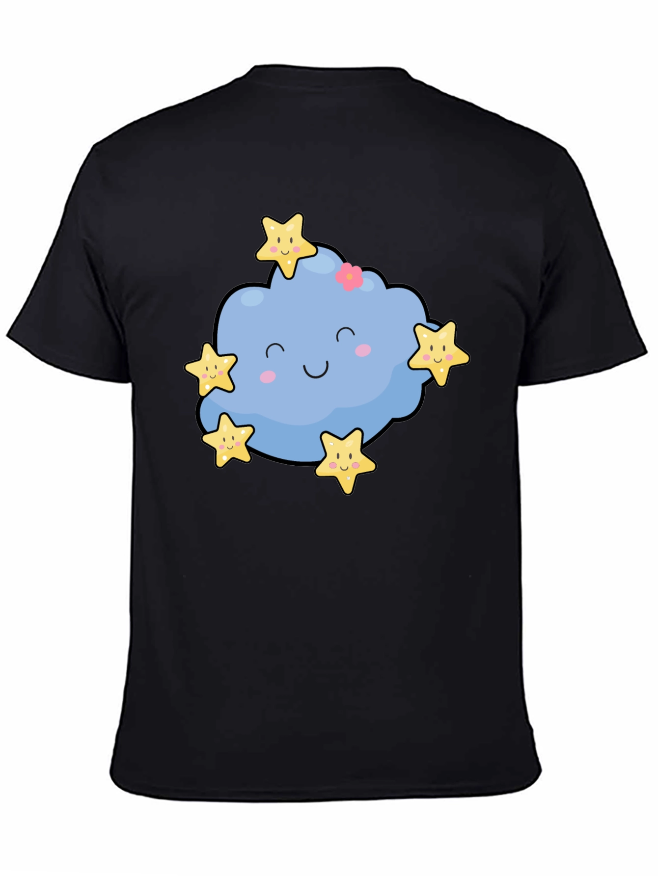 Cute Cloud & Stars Graphic Black T-Shirt