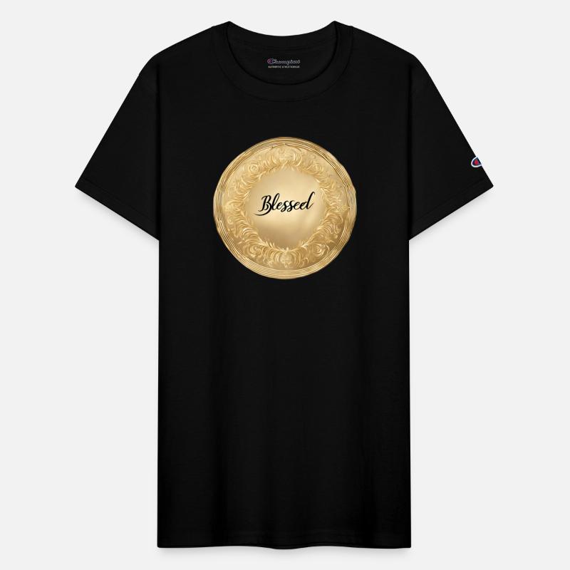 BLESSED SCRIPT TEXT ON SHIMMER GOLD BACKGROUND AI