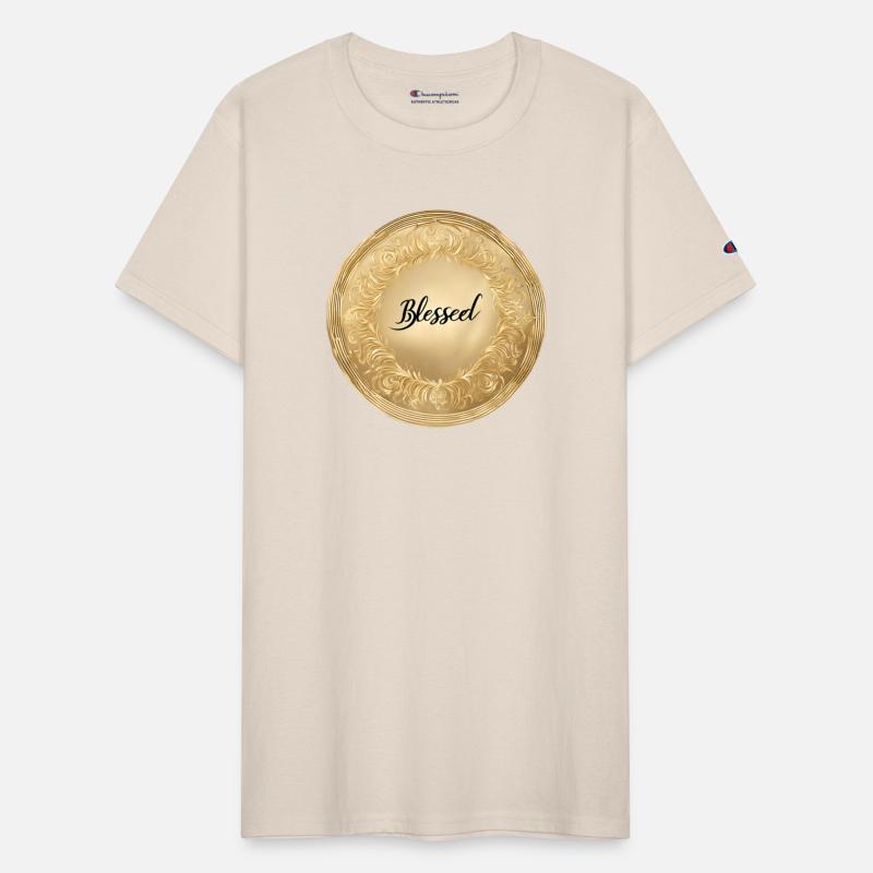 BLESSED SCRIPT TEXT ON SHIMMER GOLD BACKGROUND AI