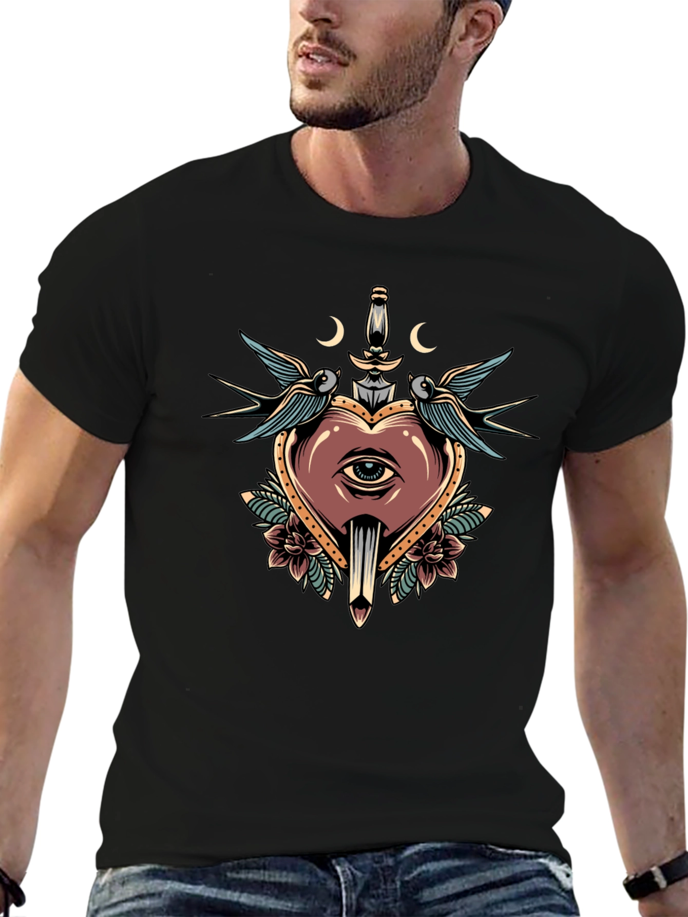 Heart Dagger Tattoo Graphic T-Shirt