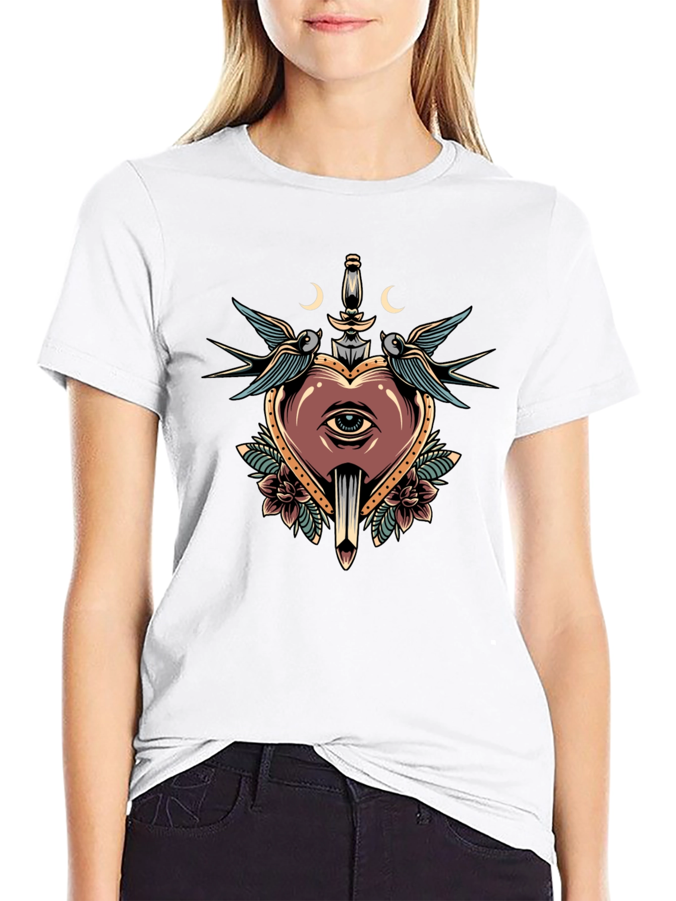 Heart Dagger Tattoo Graphic T-Shirt