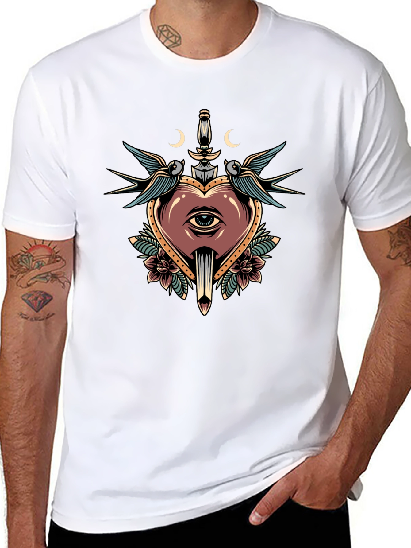 Heart Dagger Tattoo Graphic T-Shirt