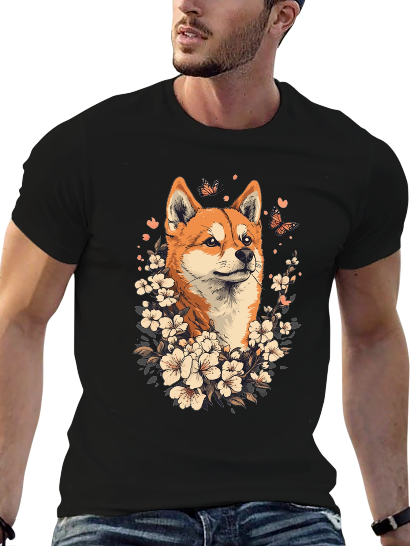 Shiba Inu Floral T-Shirt - Mens Graphic Tee