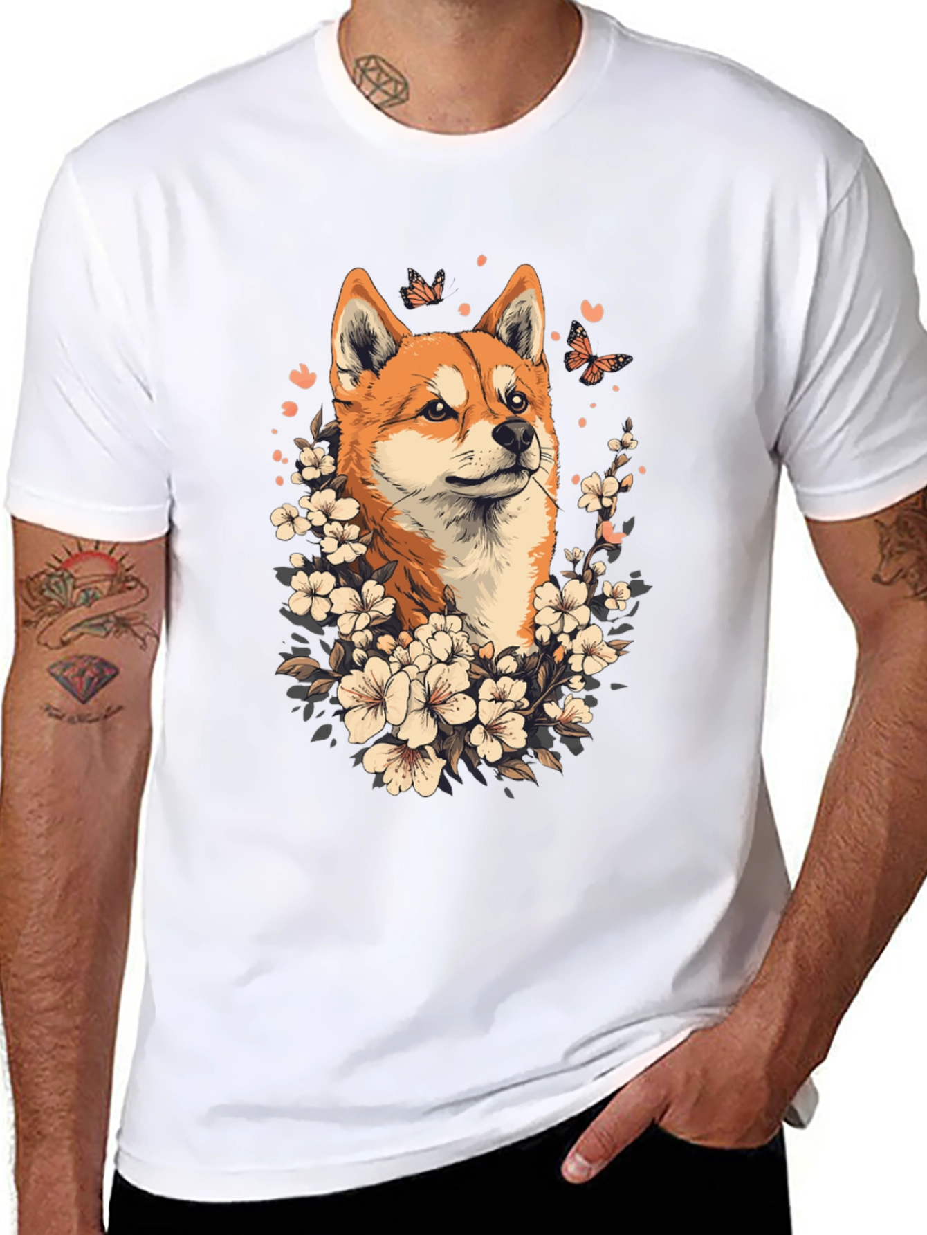 Shiba Inu Floral T-Shirt - Mens Graphic Tee