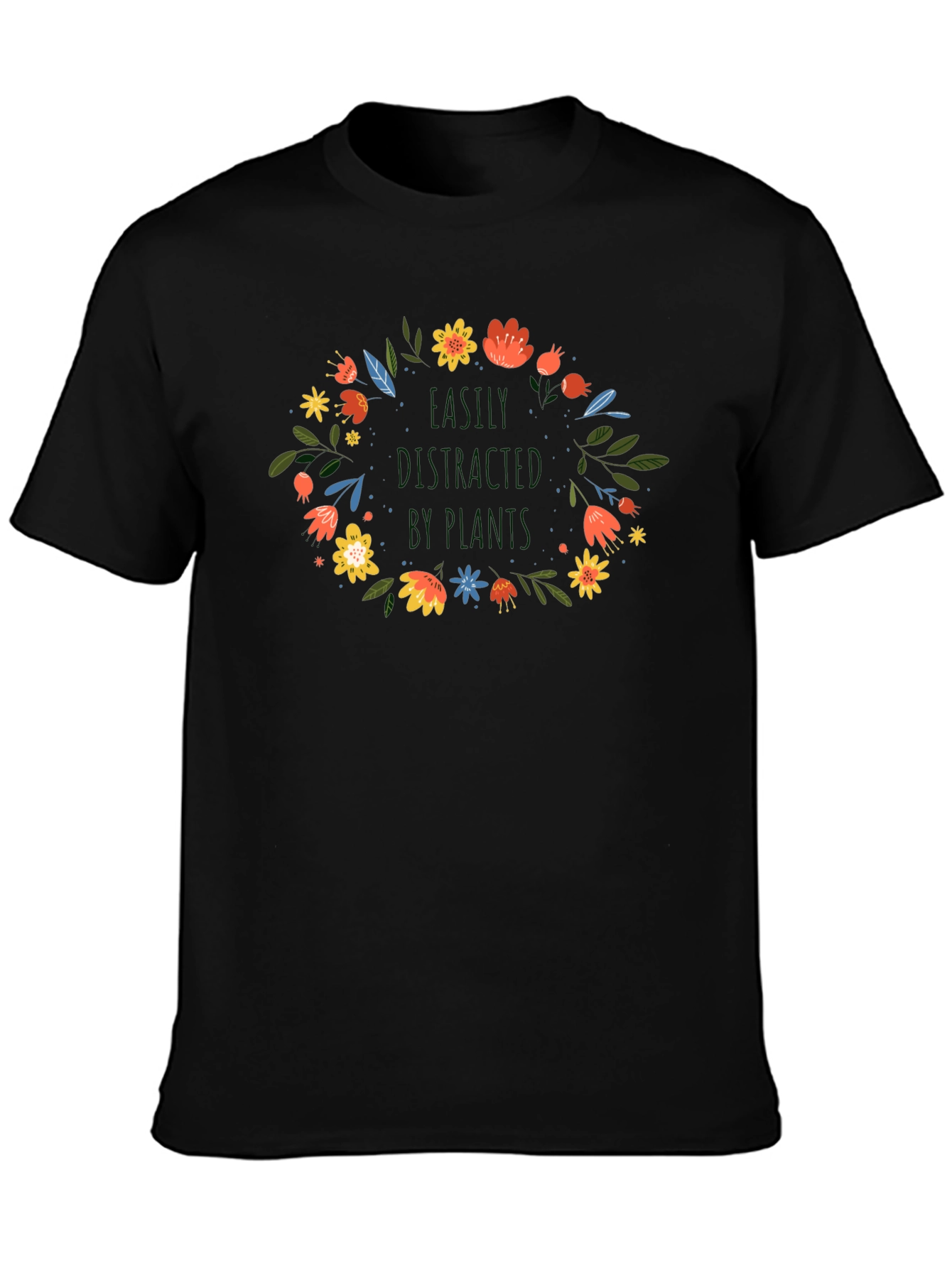 Floral Wreath Graphic Black T-Shirt