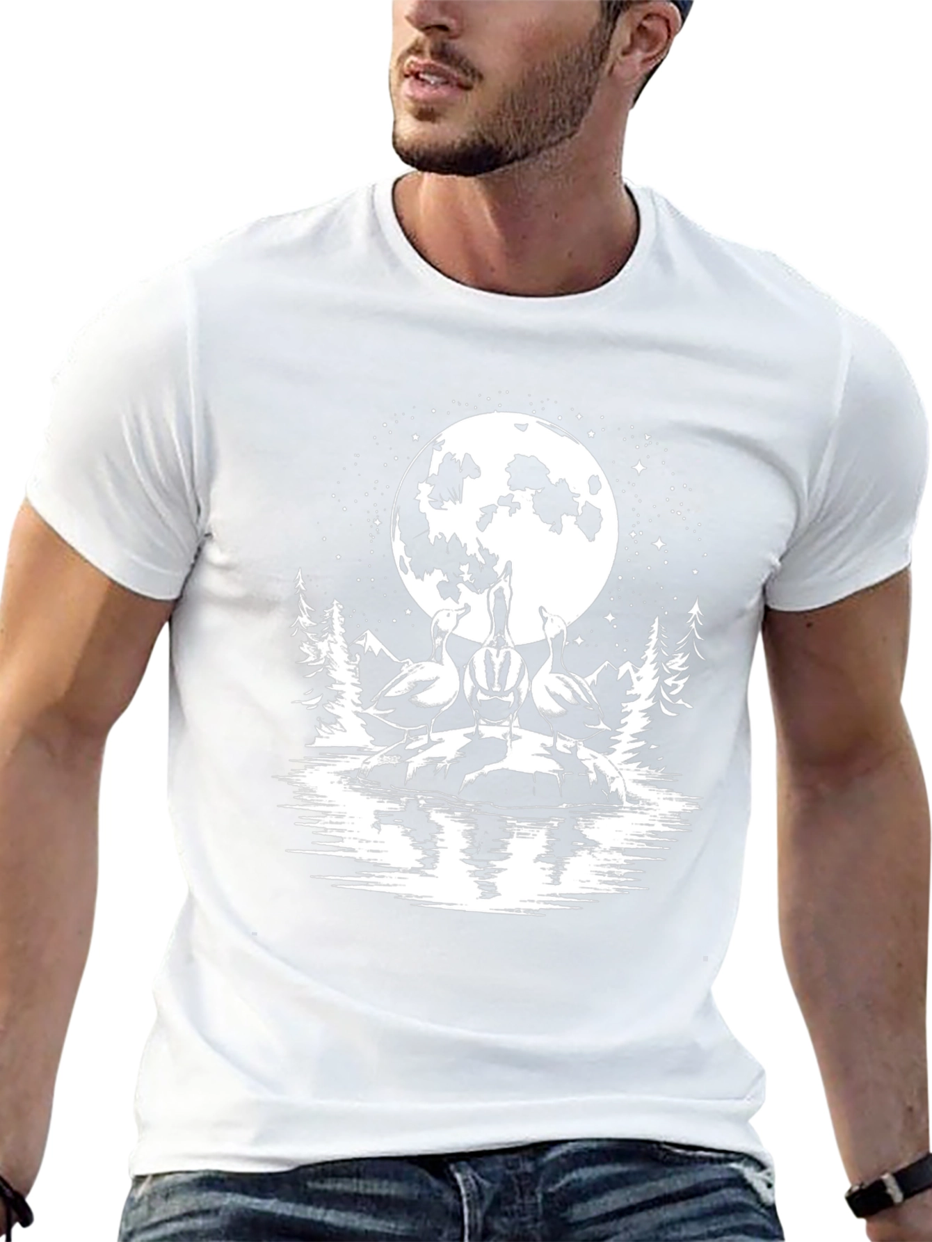 Geese Howling at Moon Black T-Shirt