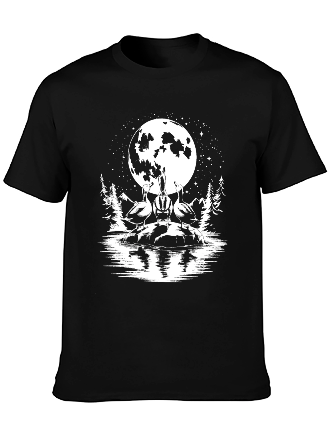 Geese Howling at Moon Black T-Shirt