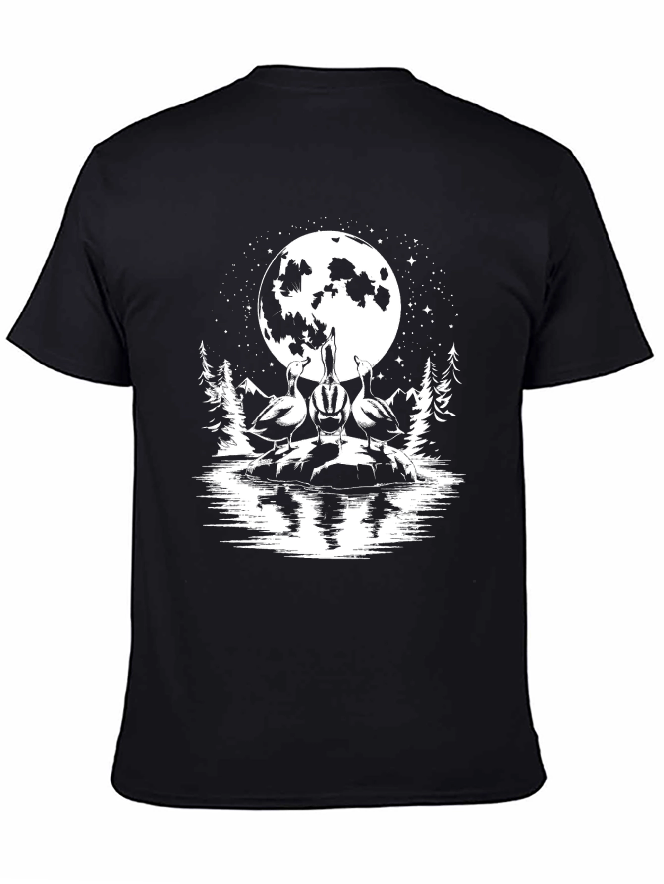 Geese Howling at Moon Black T-Shirt
