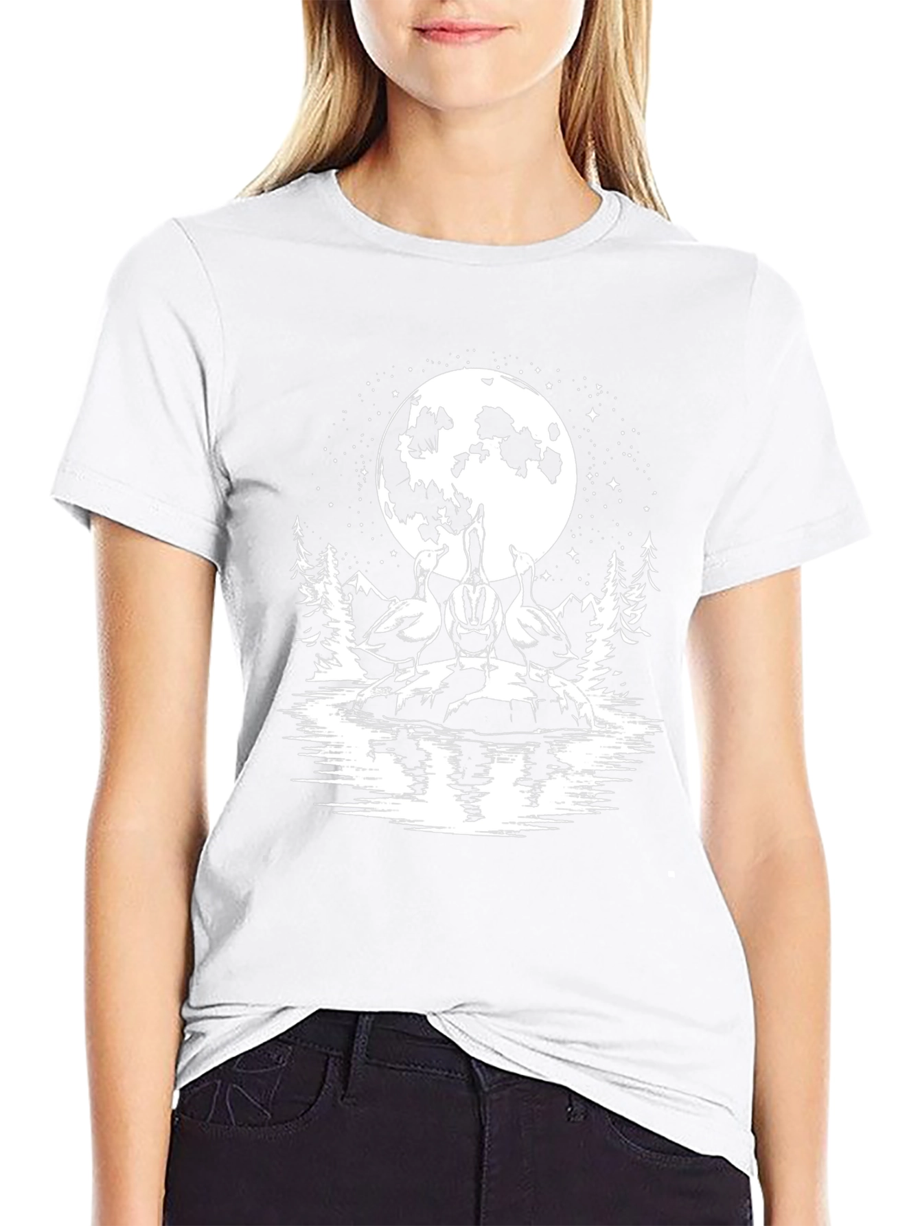 Geese Howling at Moon Black T-Shirt